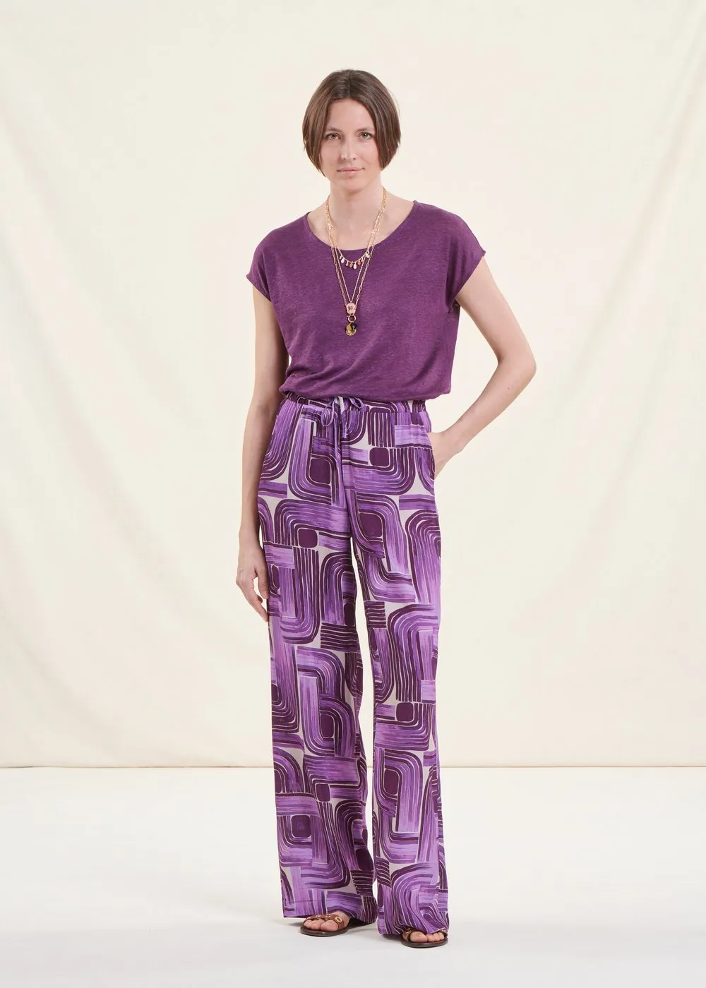  LA FEE MARABOUTEE   T-shirt dritta screziata in lino | Viola