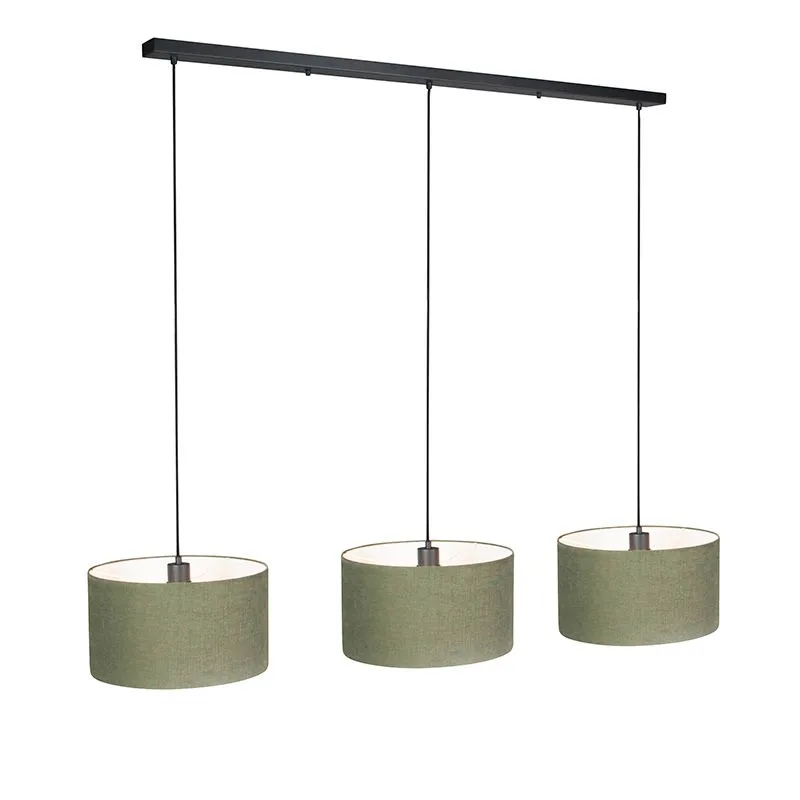 Lampada a sospensione COMBI 3 nera con paralume 35cm verde muschio