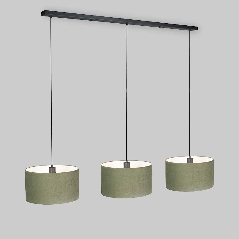 Lampada a sospensione COMBI 3 nera con paralume 35cm verde muschio