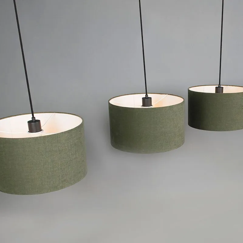 Lampada a sospensione COMBI 3 nera con paralume 35cm verde muschio