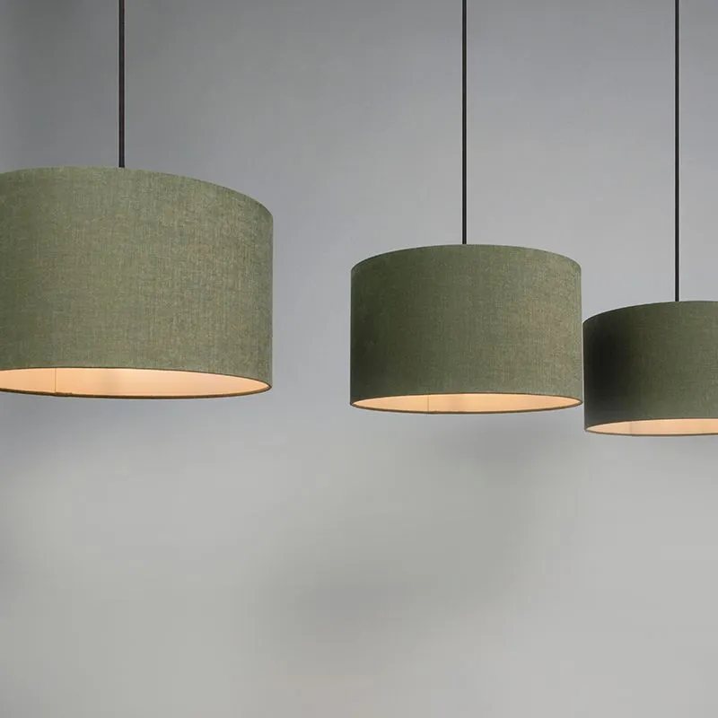 Lampada a sospensione COMBI 3 nera con paralume 35cm verde muschio