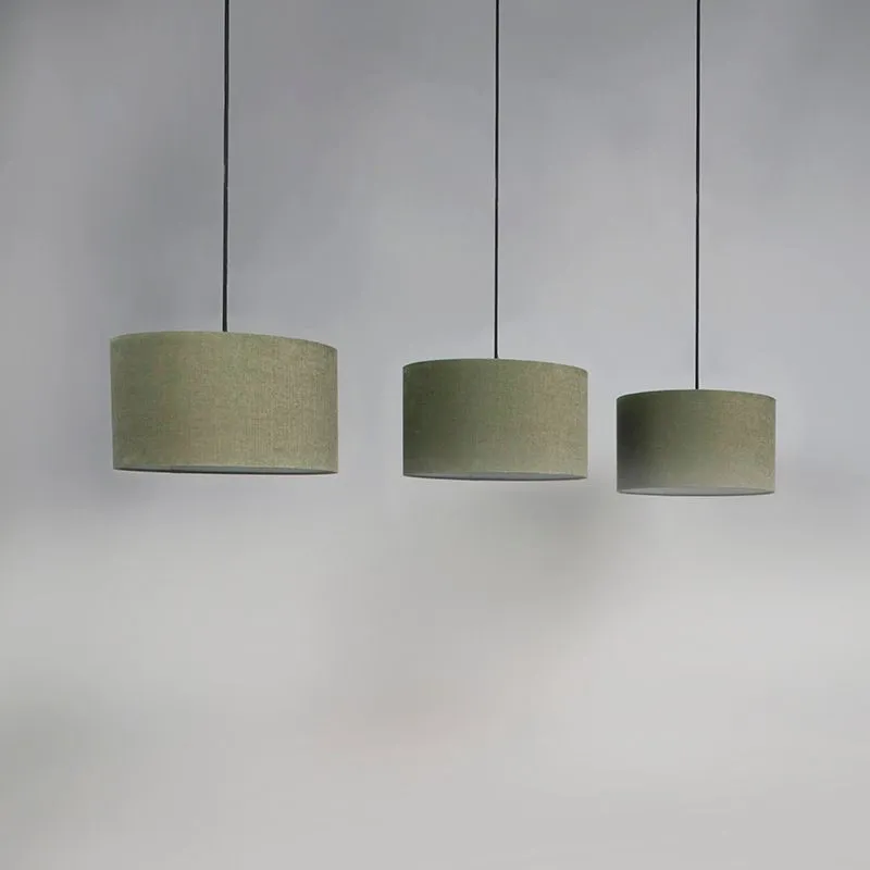 Lampada a sospensione COMBI 3 nera con paralume 35cm verde muschio