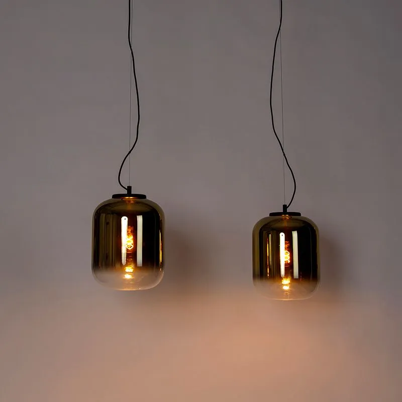 Lampada a sospensione di design nera con vetro oro 2 luci - Bliss