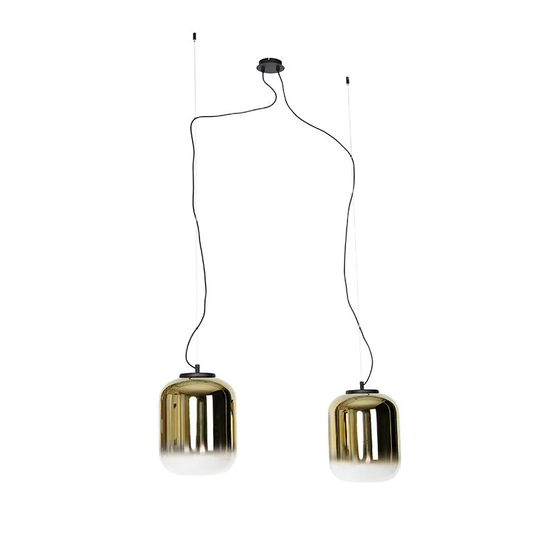 Lampada a sospensione di design nera con vetro oro 2 luci - Bliss