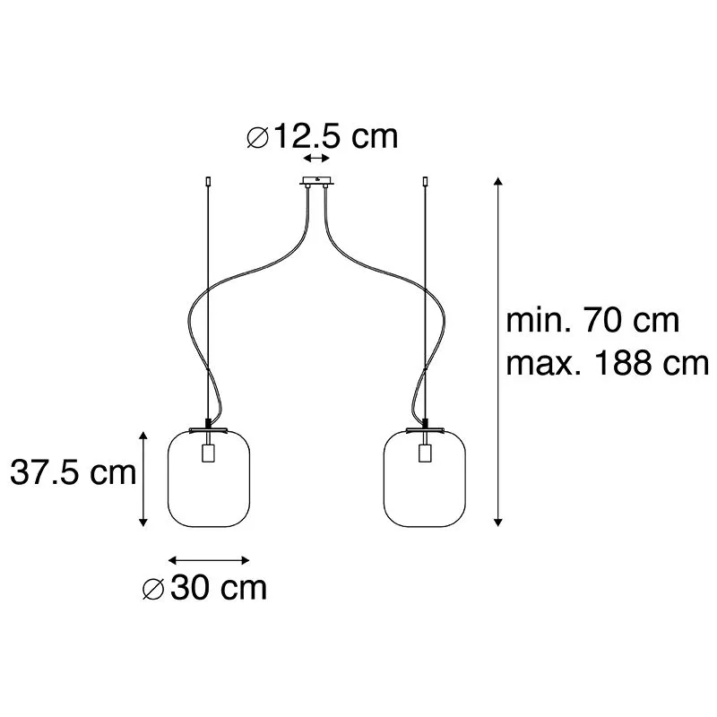 Lampada a sospensione di design nera con vetro oro 2 luci - Bliss