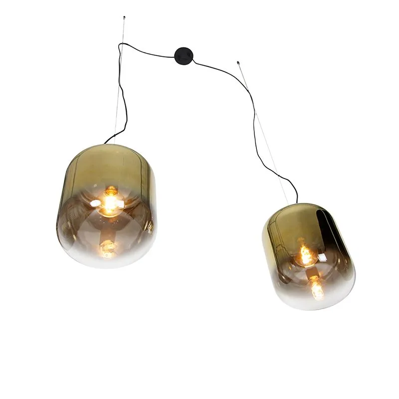 Lampada a sospensione di design nera con vetro oro 2 luci - Bliss