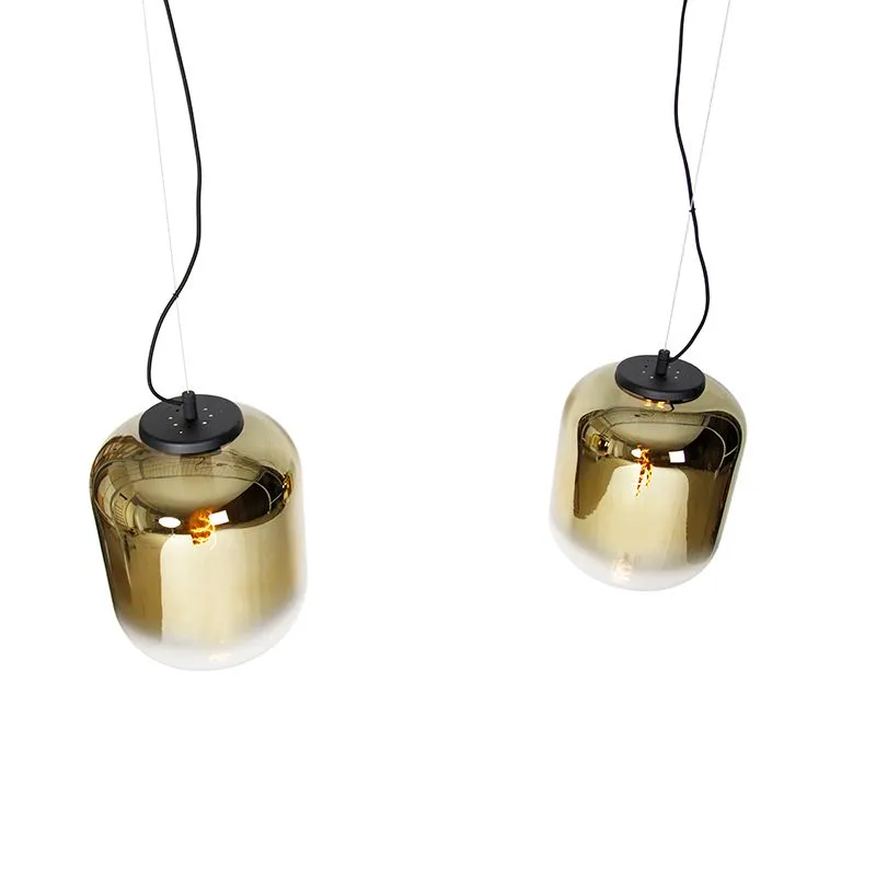 Lampada a sospensione di design nera con vetro oro 2 luci - Bliss