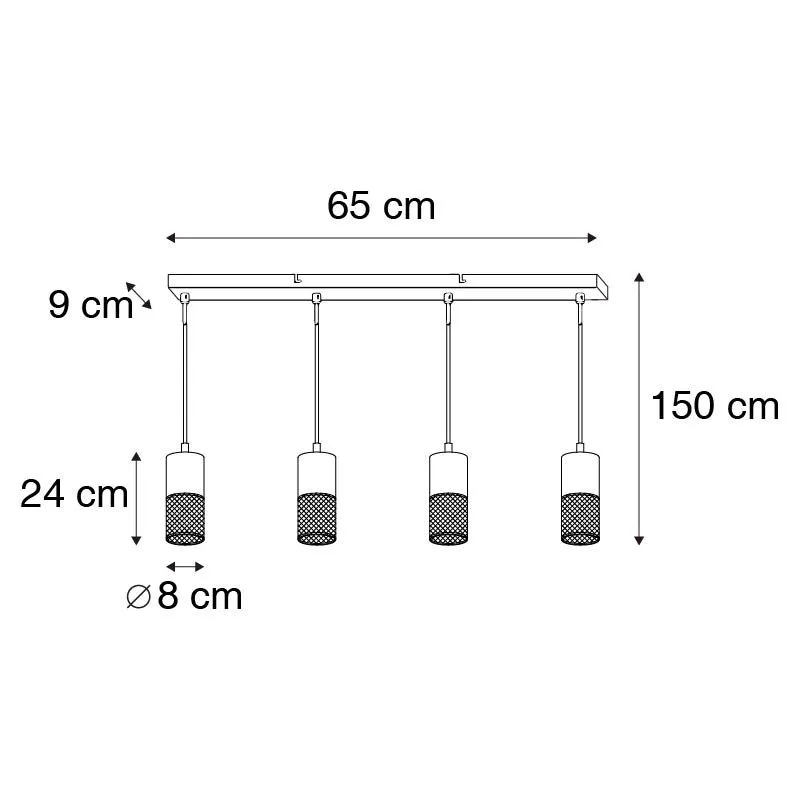 Lampada a sospensione industriale nera con 4 luci in legno - Manon