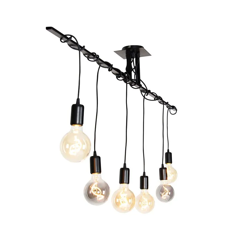 Lampada a sospensione moderna nera cavi intrecciati a 6 luci - Facil