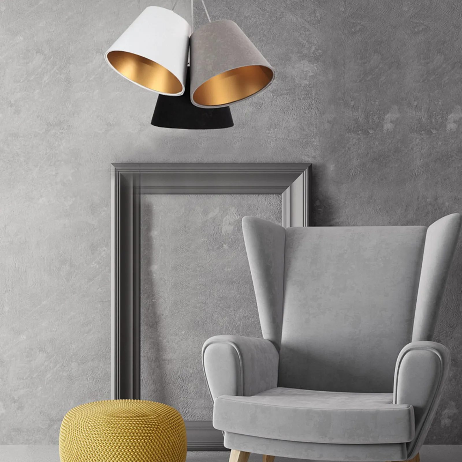 Lampada a sospensione Zsofia a 3 luci bianco/grigio/nero/oro