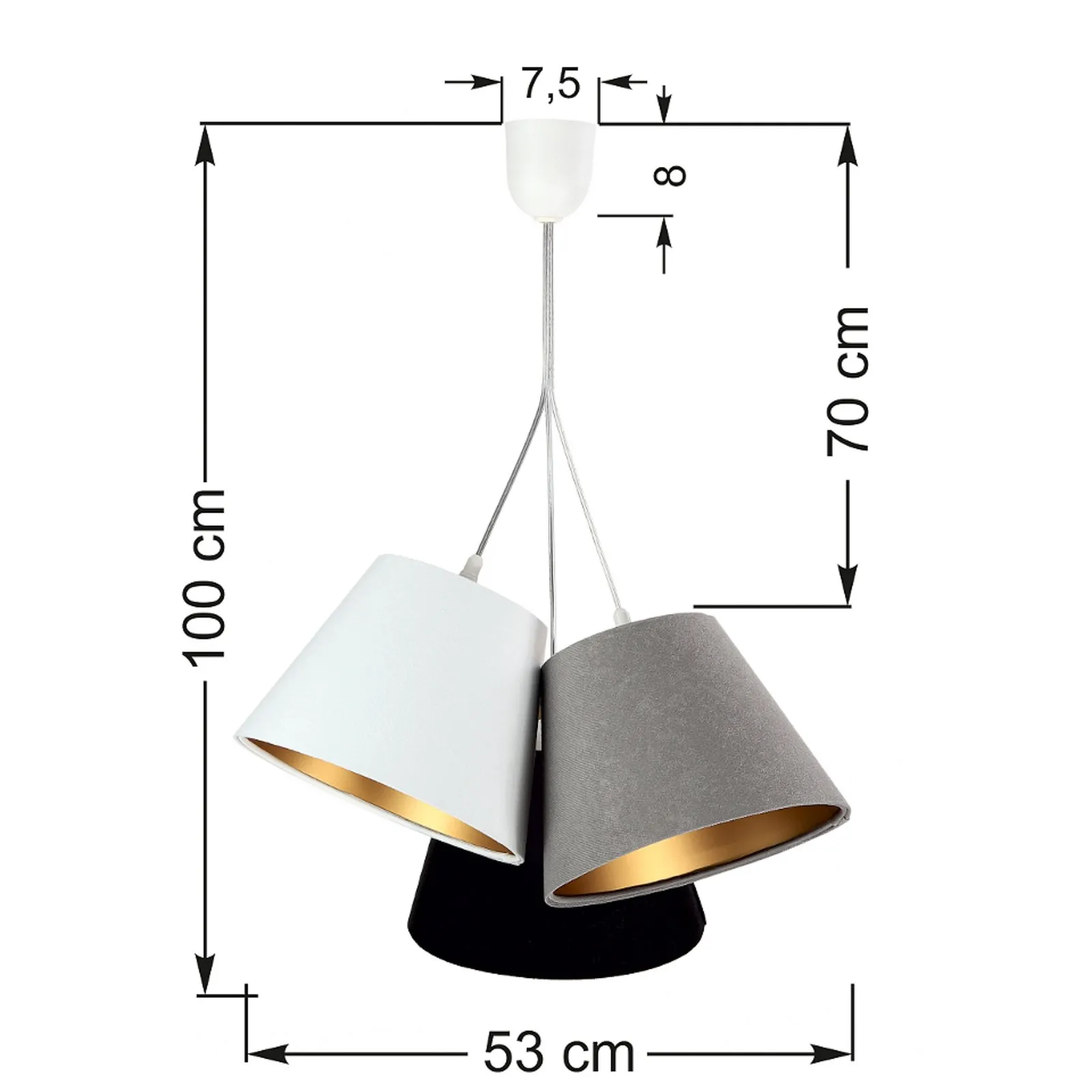 Lampada a sospensione Zsofia a 3 luci bianco/grigio/nero/oro