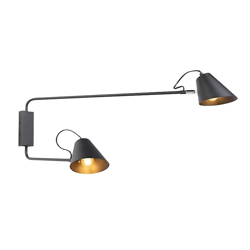 Lampada da parete design nera a 2 luci regolabile - Lune