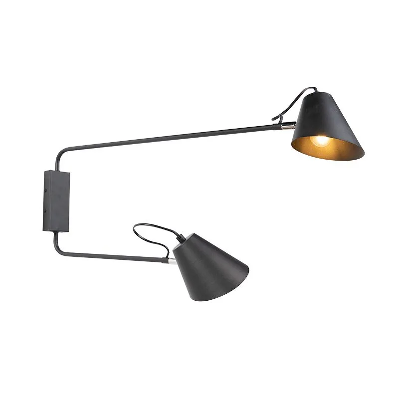 Lampada da parete design nera a 2 luci regolabile - Lune