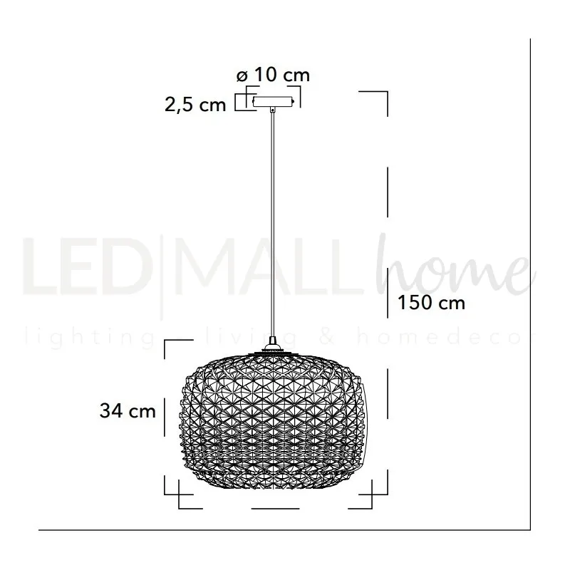 Lampadario a sospensione Sferica Grigio fume 1Xe27 40X150X10Cm