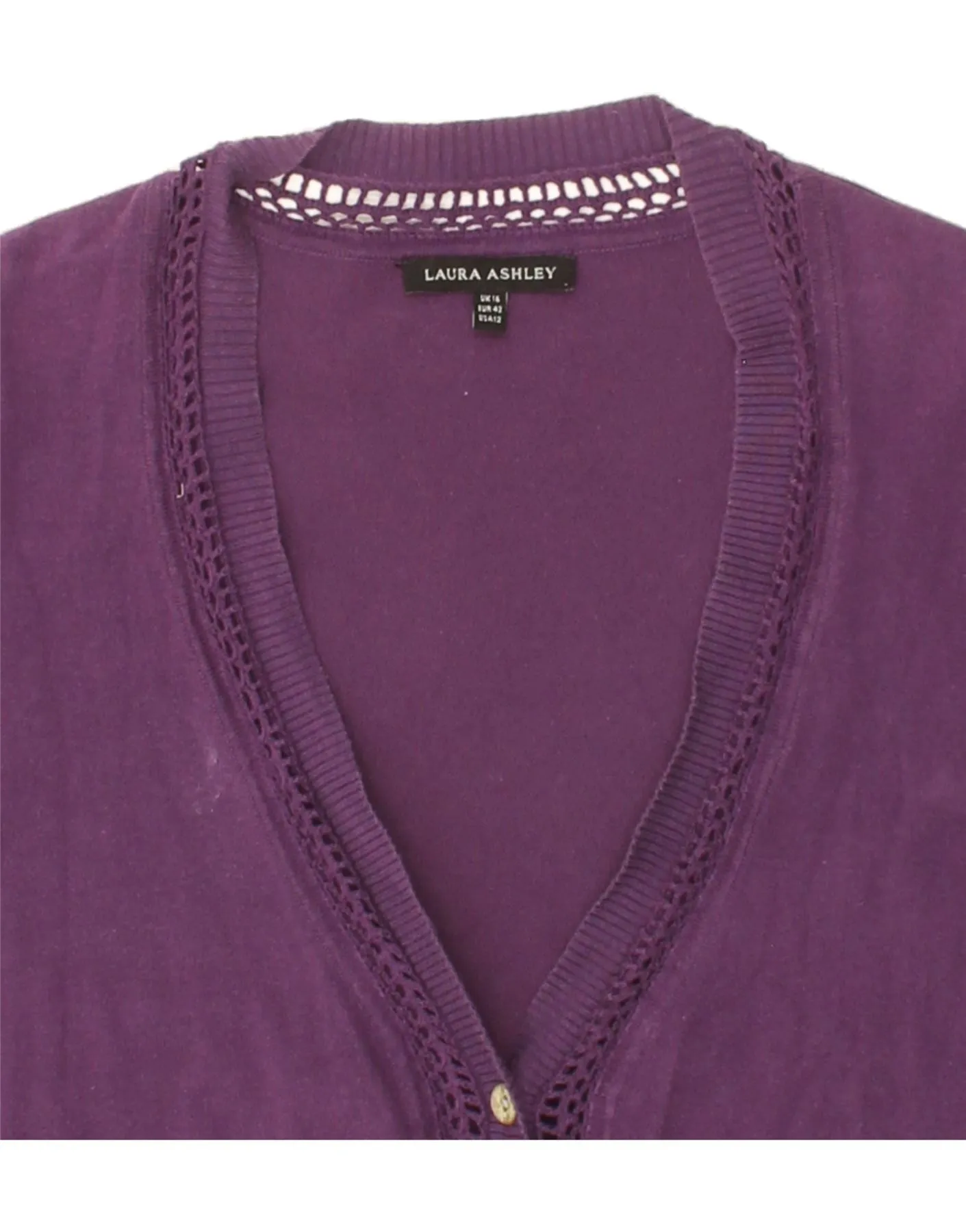 LAURA ASHLEY Womens Short Sleeve Cardigan Sweater UK 16 Large Purple