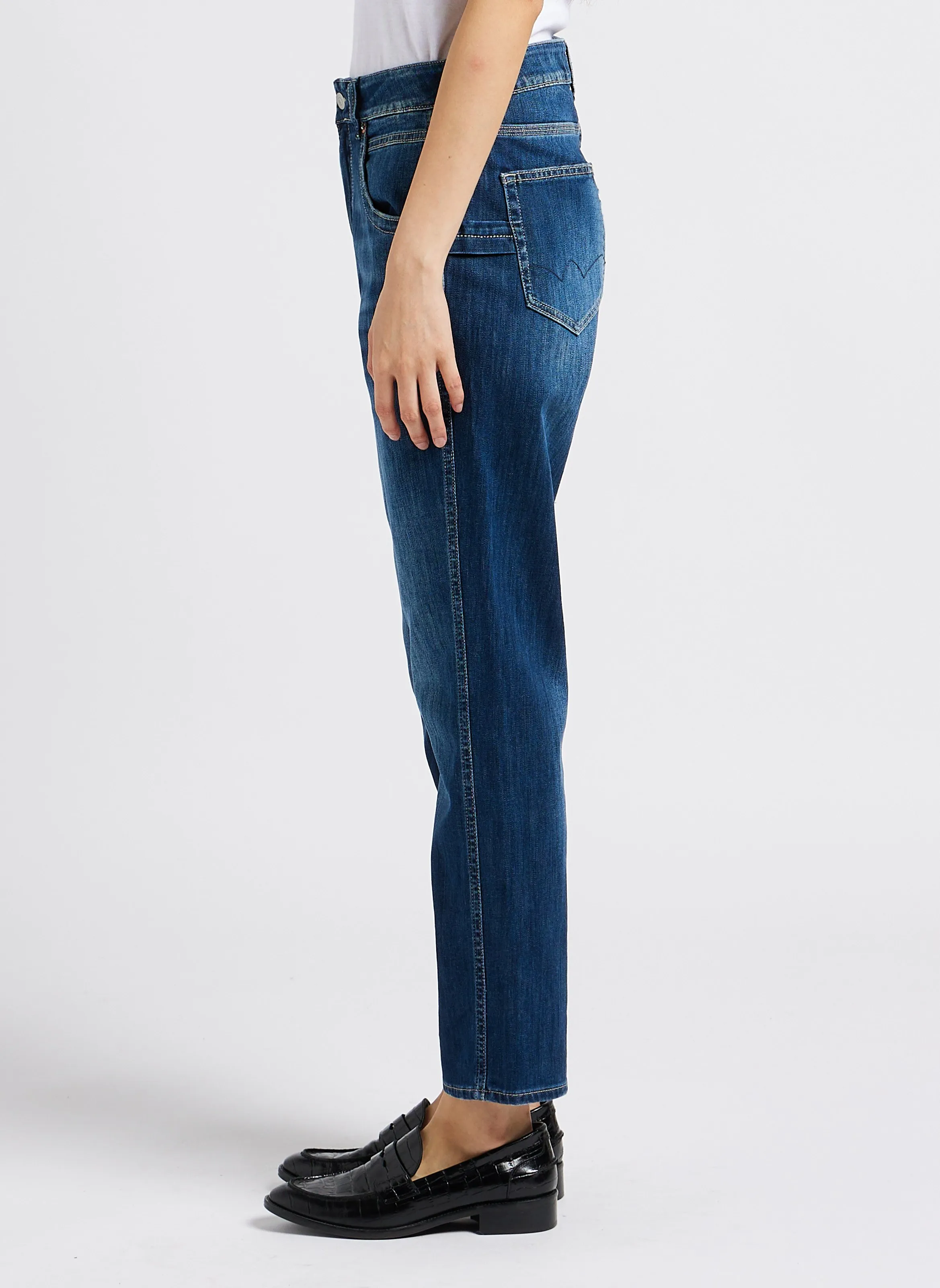  LE TEMPS DES CERISES   Jeans girlfriend a vita alta in misto cotone | Blu