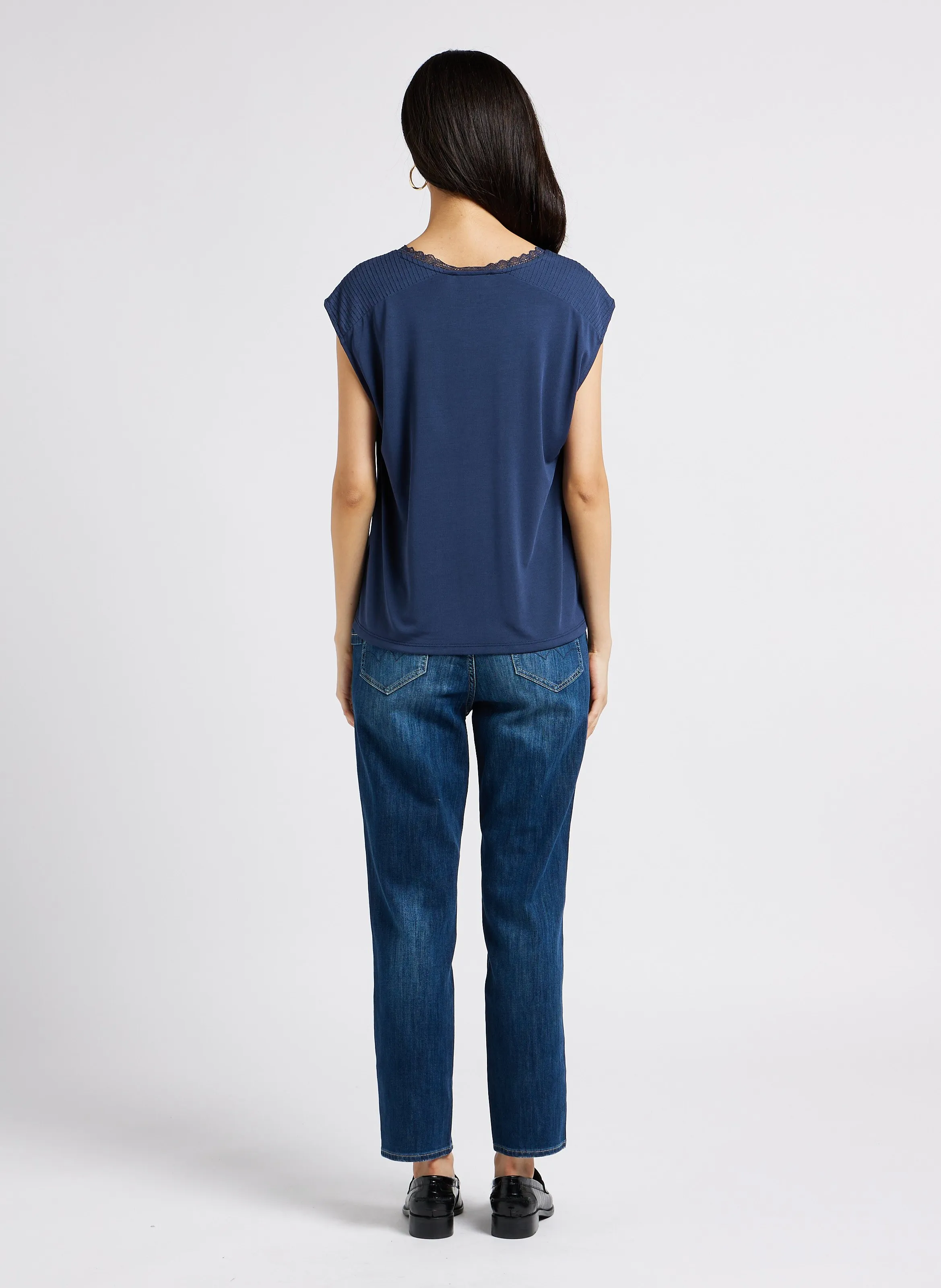  LE TEMPS DES CERISES   Jeans girlfriend a vita alta in misto cotone | Blu