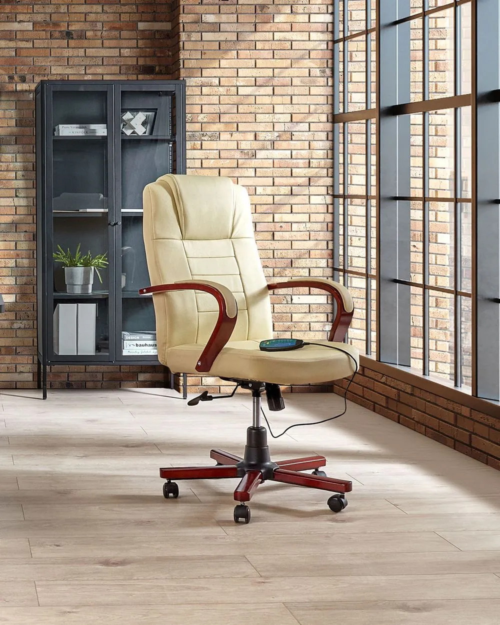 Leather Heated Massage Chair Beige DIAMOND