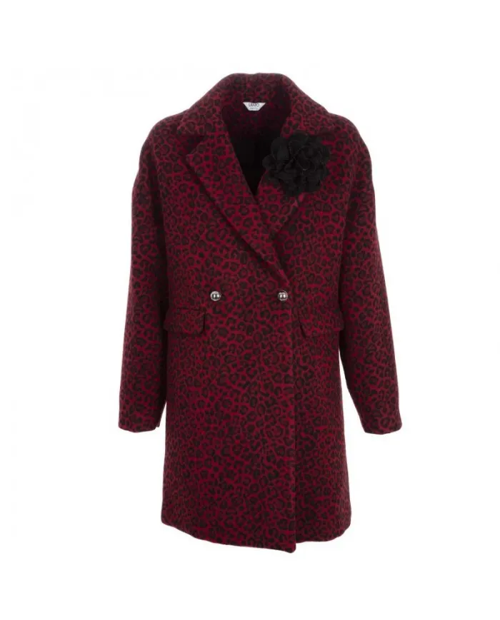LIU JO Cappotto Donna A-TI Foderato Giacca Leopardata Maculata Rossa Nuova U9300 BEAUTY RED