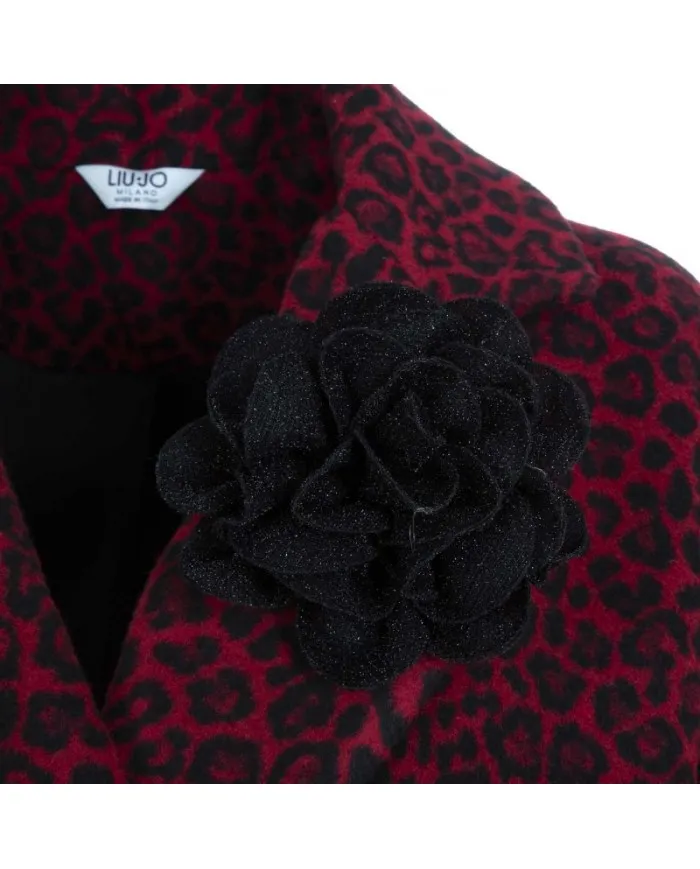 LIU JO Cappotto Donna A-TI Foderato Giacca Leopardata Maculata Rossa Nuova U9300 BEAUTY RED
