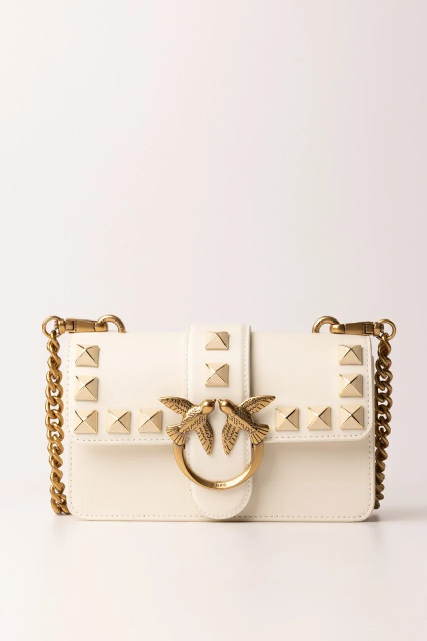 Love one Mini bag con borchie BIANCO SETA-ANTIQUE GOLD