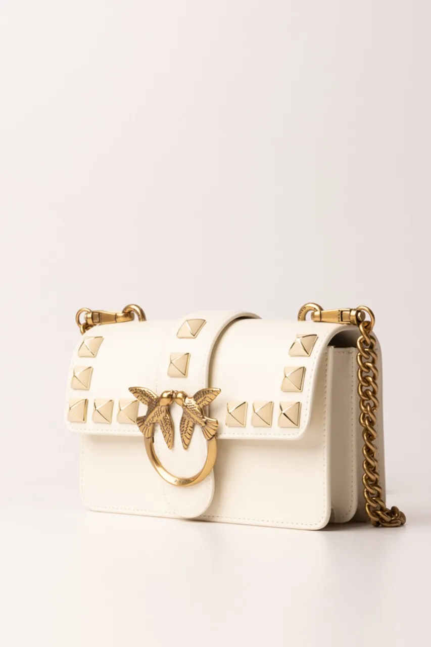 Love one Mini bag con borchie BIANCO SETA-ANTIQUE GOLD