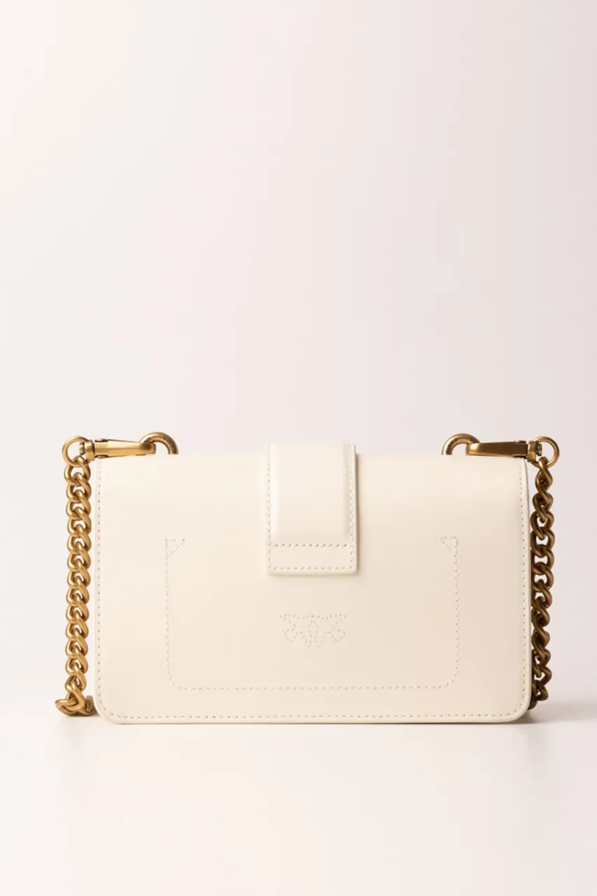 Love one Mini bag con borchie BIANCO SETA-ANTIQUE GOLD