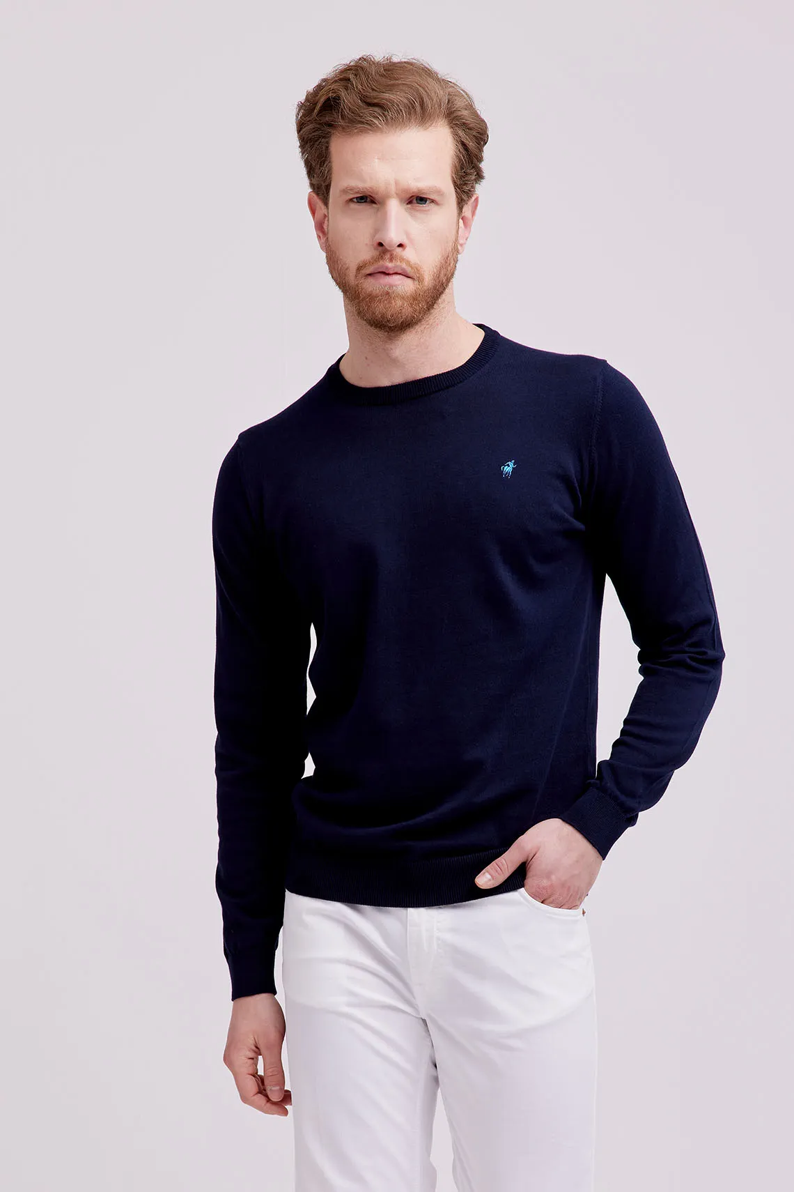 MAGLIA GIROCOLLO COTONE BLUE