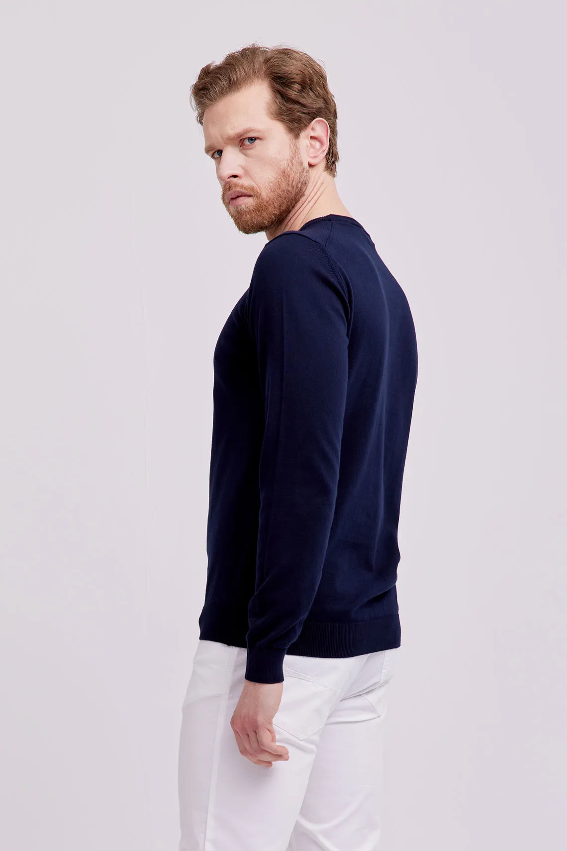 MAGLIA GIROCOLLO COTONE BLUE