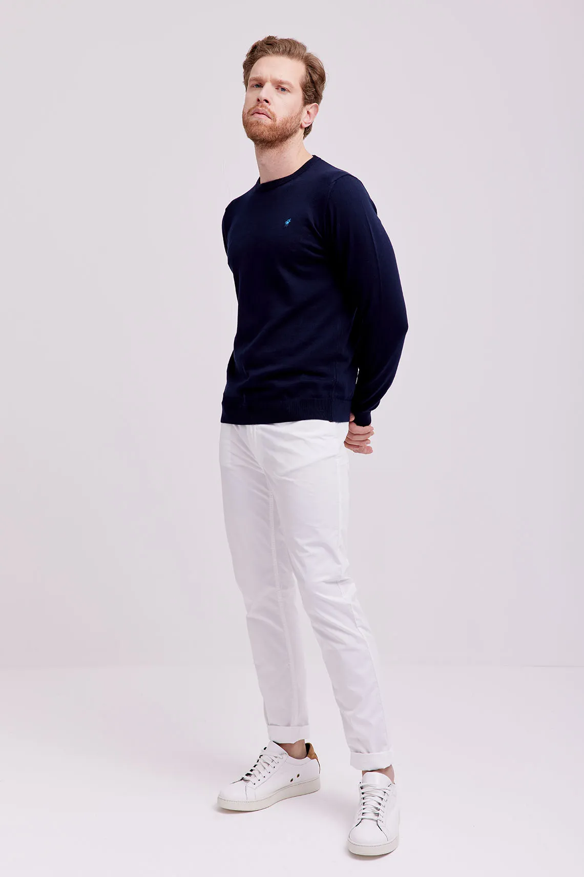 MAGLIA GIROCOLLO COTONE BLUE