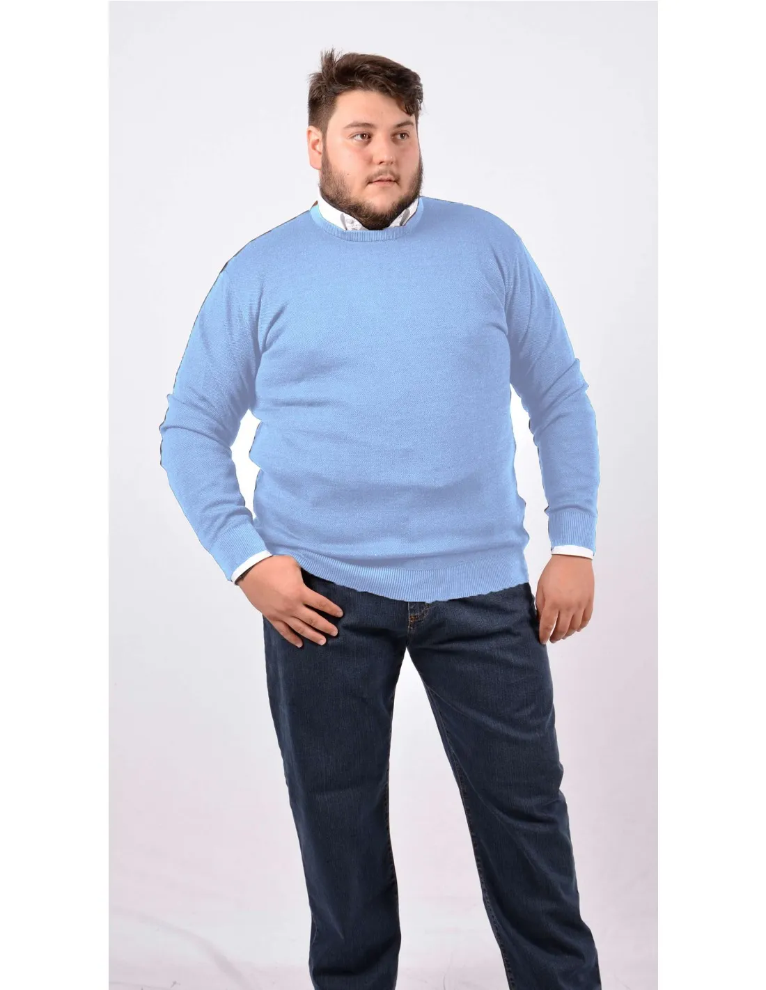 Maglia girocollo ml lana azzurro taglie forti 3xl-7xl