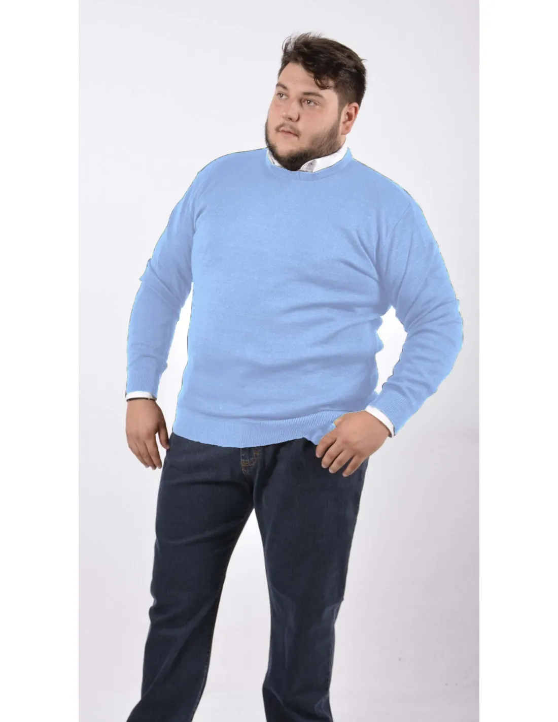 Maglia girocollo ml lana azzurro taglie forti 3xl-7xl