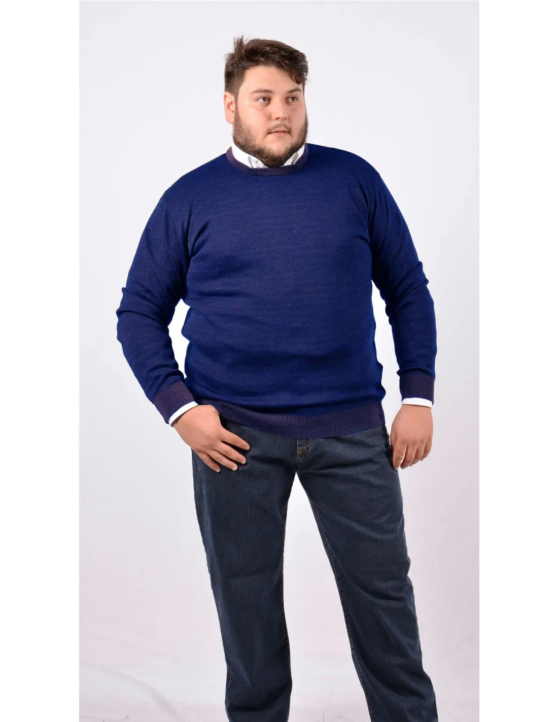 Maglia girocollo ml lana merino bluette taglie forti