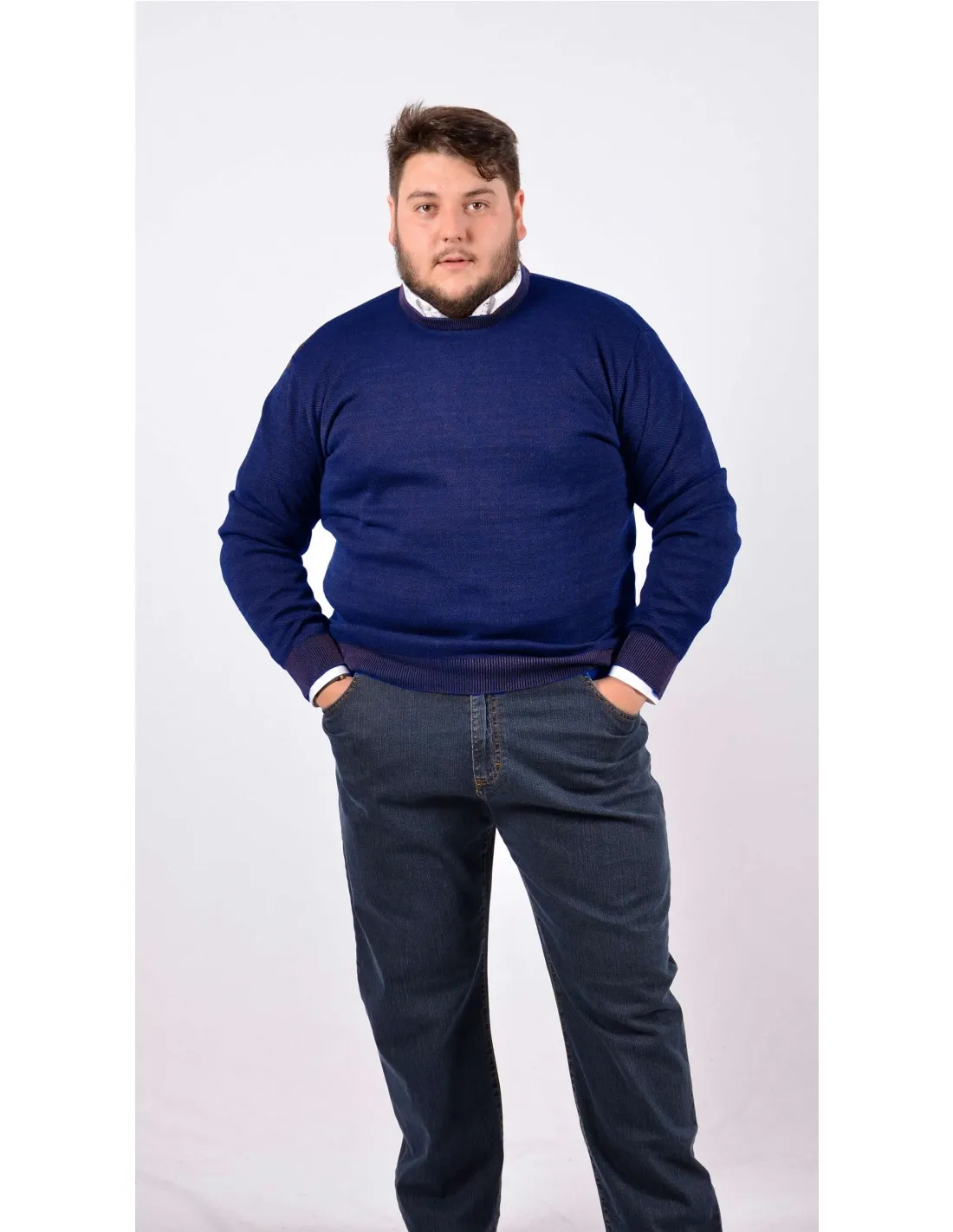 Maglia girocollo ml lana merino bluette taglie forti