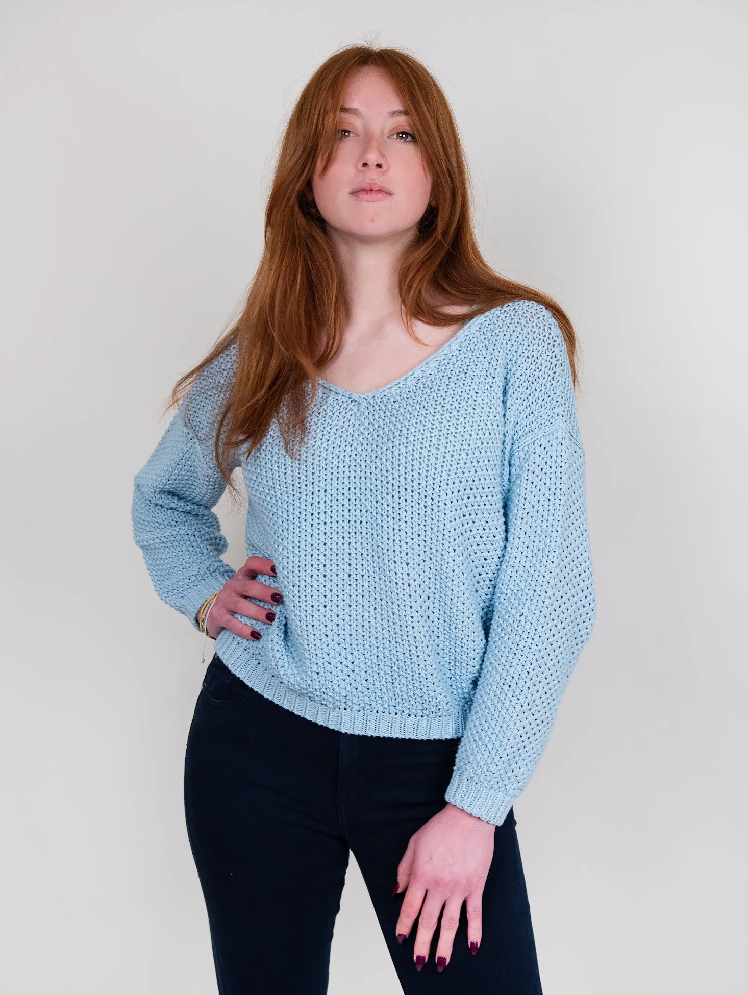 Maglia over in cotone goffrato azzurro