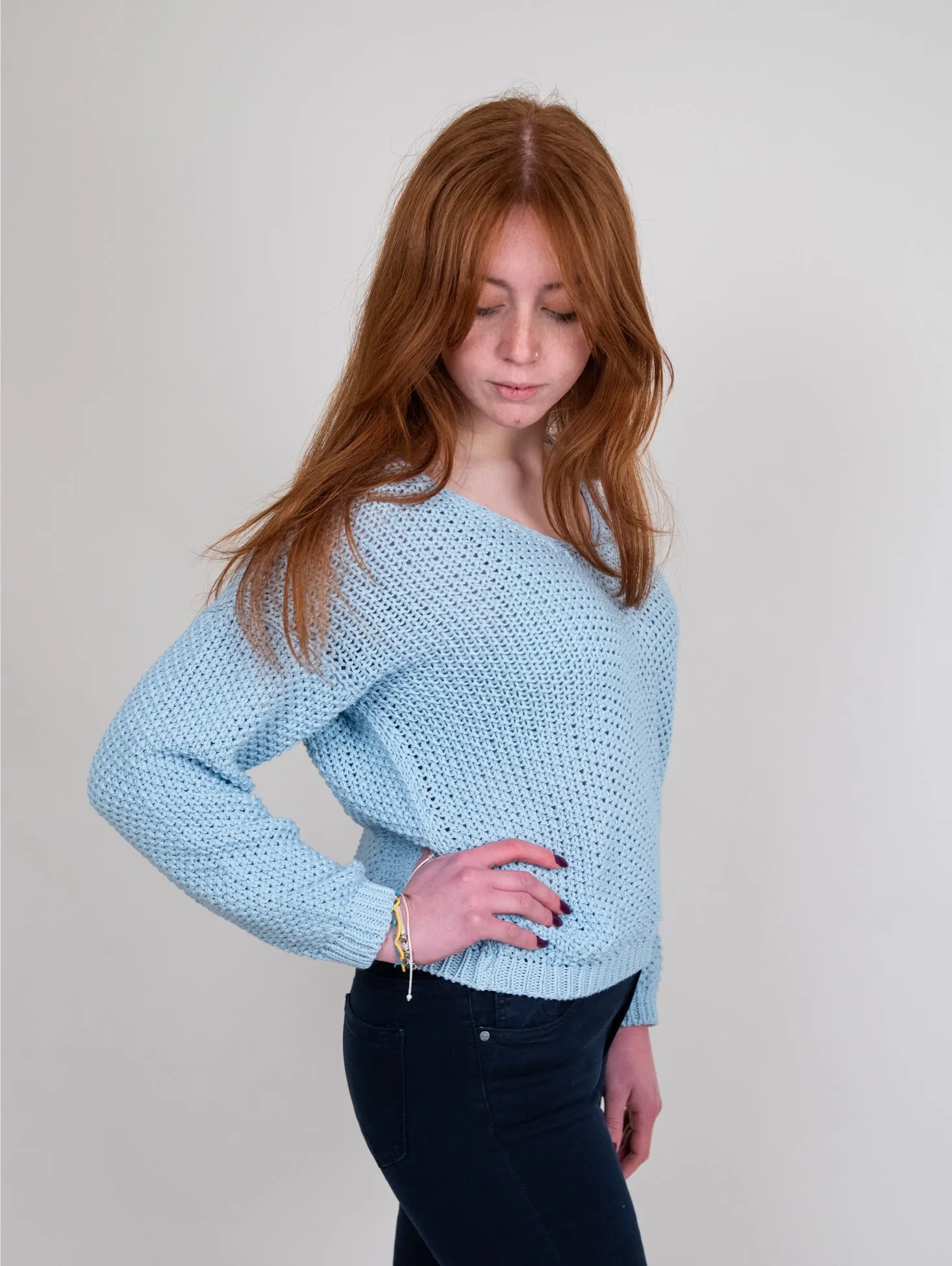 Maglia over in cotone goffrato azzurro