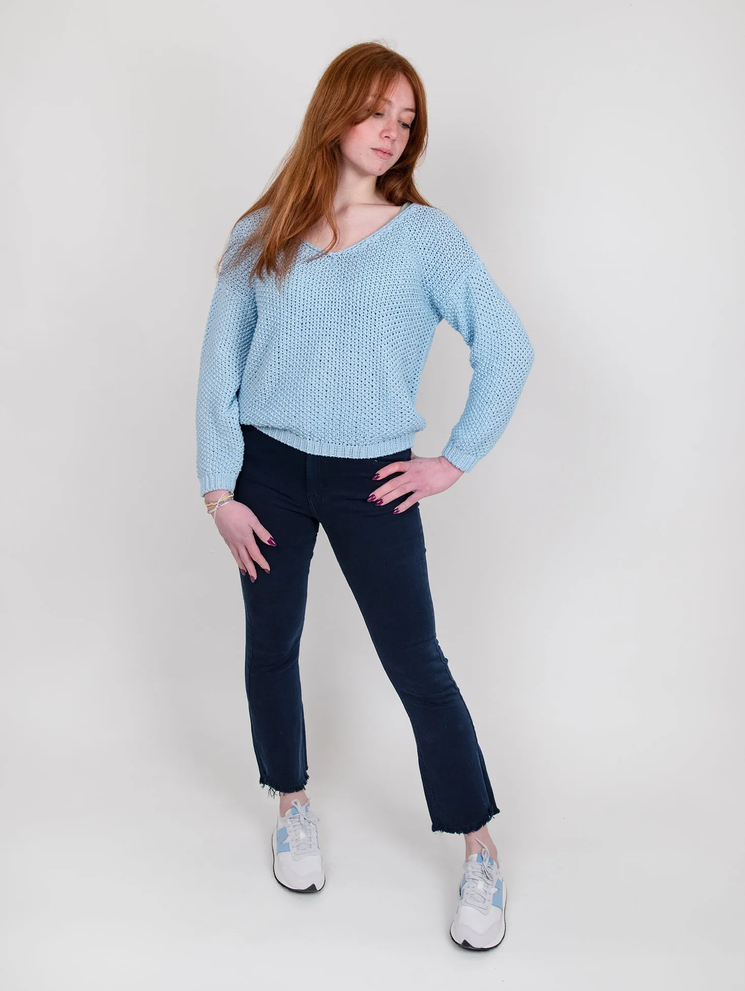 Maglia over in cotone goffrato azzurro