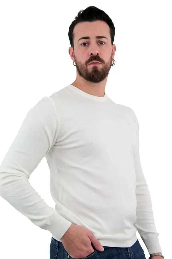 MAGLIONE GIROCOLLO IN COTONE BIANCO 