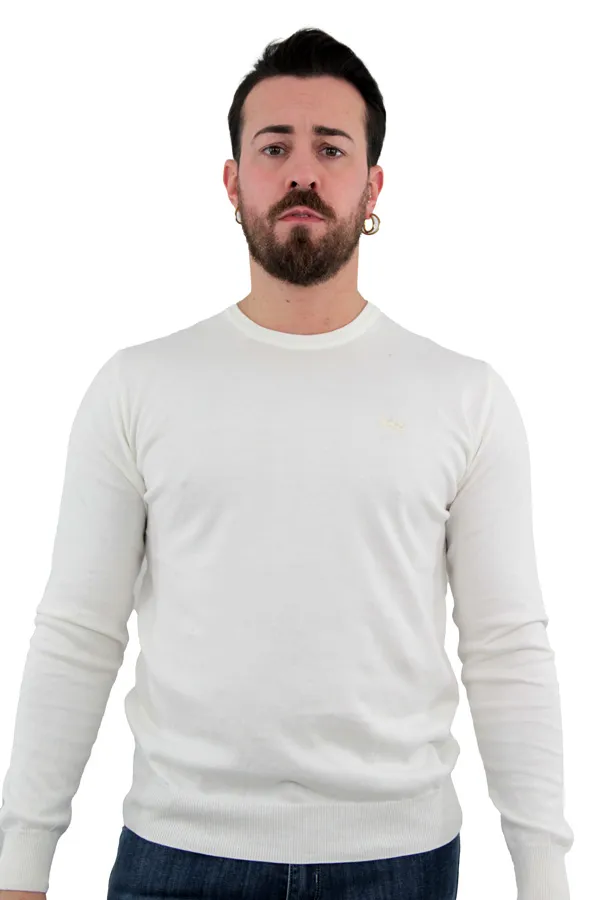 MAGLIONE GIROCOLLO IN COTONE BIANCO 
