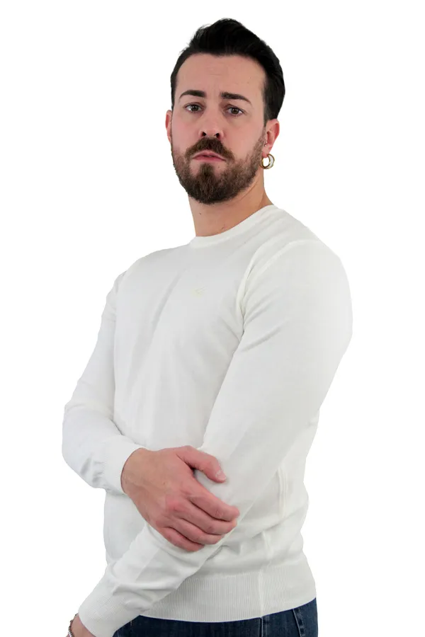 MAGLIONE GIROCOLLO IN COTONE BIANCO 