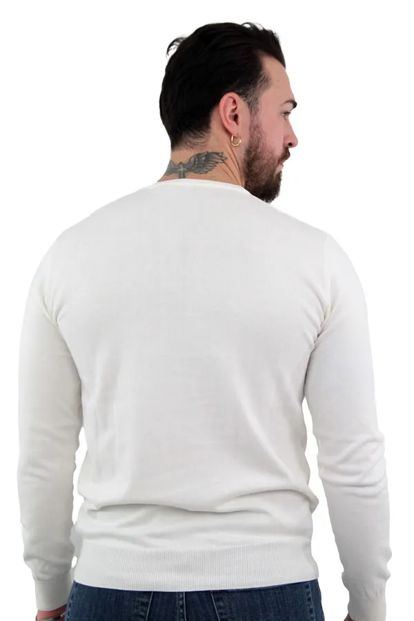 MAGLIONE GIROCOLLO IN COTONE BIANCO 