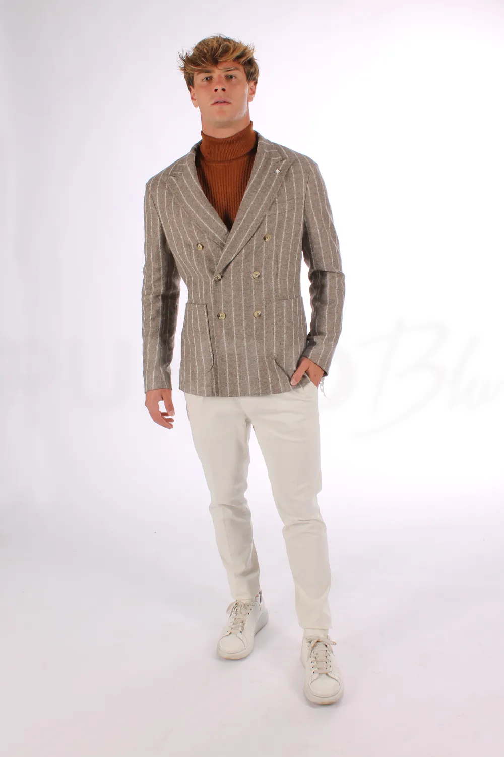 MANUEL RITZ | GIACCA DOPPIOPETTO REGIMENTAL IN JERSEY MISTO LANA - Punto Blu