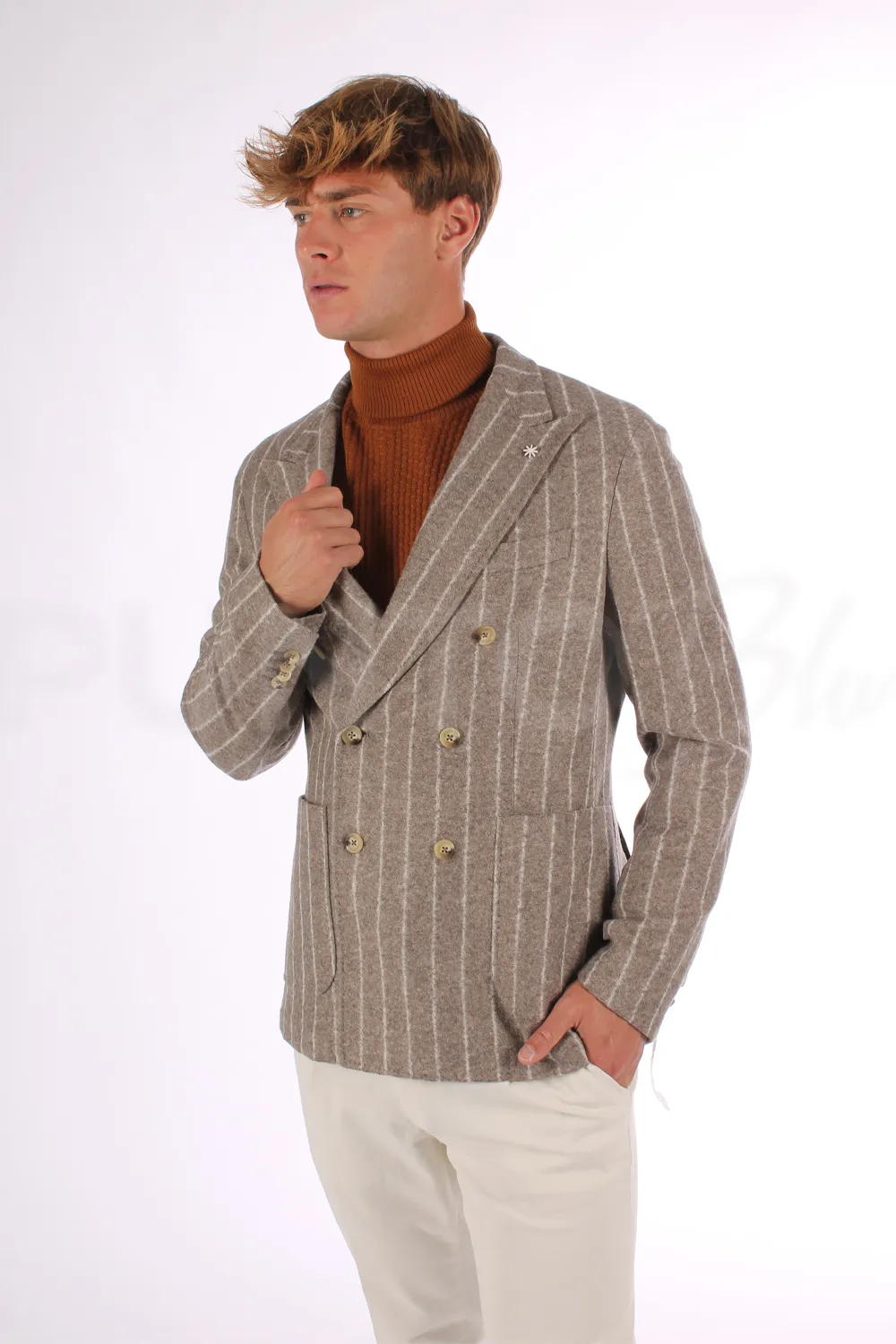 MANUEL RITZ | GIACCA DOPPIOPETTO REGIMENTAL IN JERSEY MISTO LANA - Punto Blu
