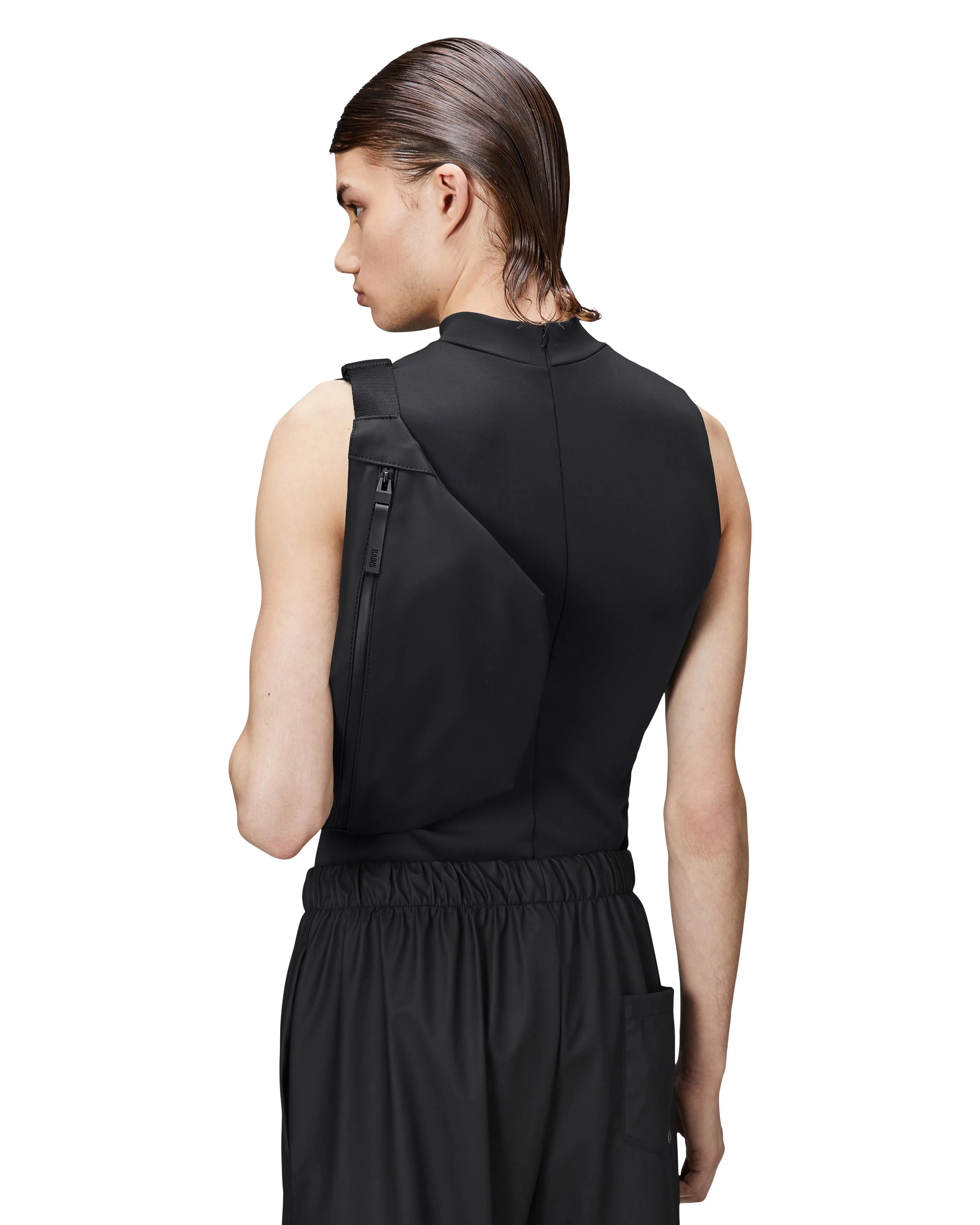 Marsupio grande Bum Bag nero in tessuto tecnico impermeabile effetto gommato