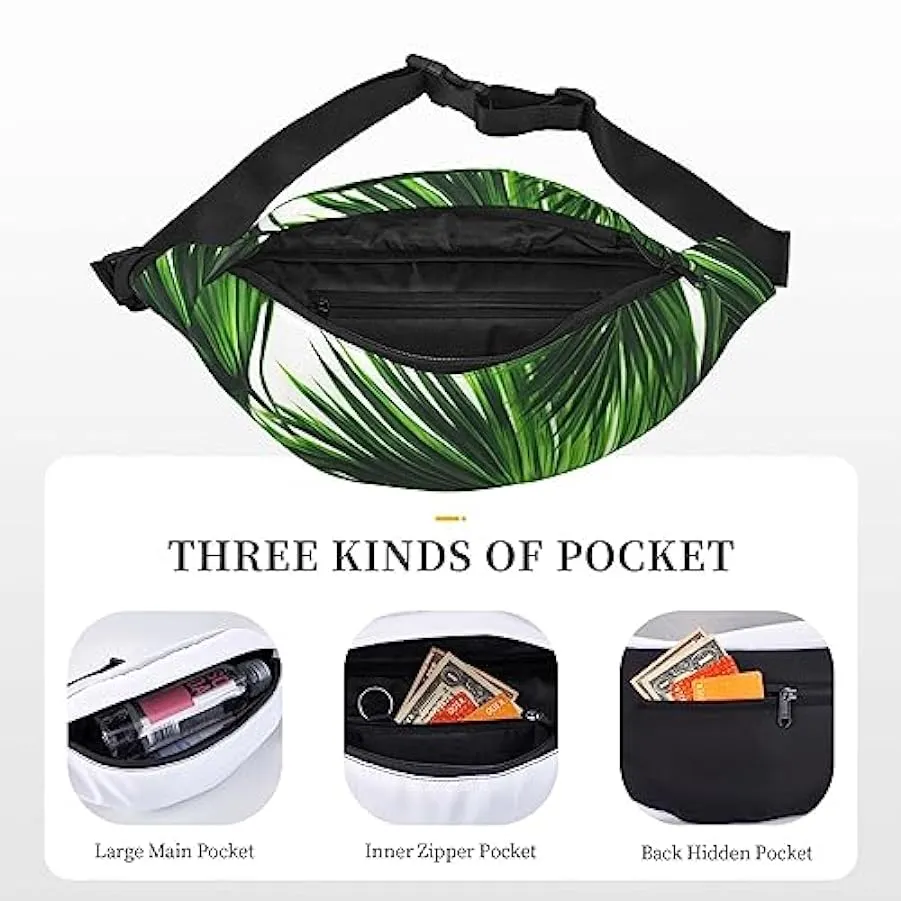 Marsupio per uomo e donna, borsa a tracolla con stampa di foglie verdi palme e foglie verdi per allenamento, sport, viaggi, Come