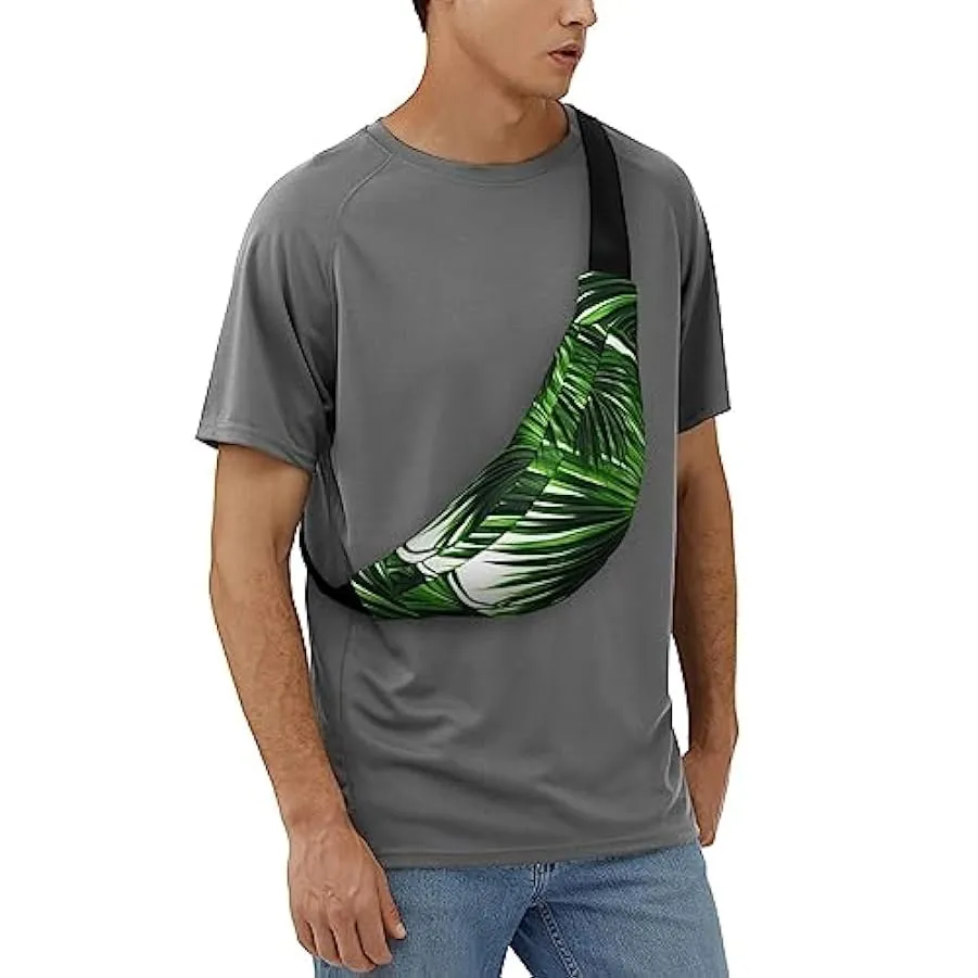 Marsupio per uomo e donna, borsa a tracolla con stampa di foglie verdi palme e foglie verdi per allenamento, sport, viaggi, Come