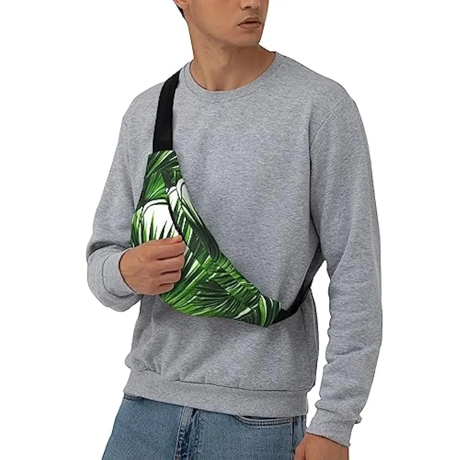 Marsupio per uomo e donna, borsa a tracolla con stampa di foglie verdi palme e foglie verdi per allenamento, sport, viaggi, Come