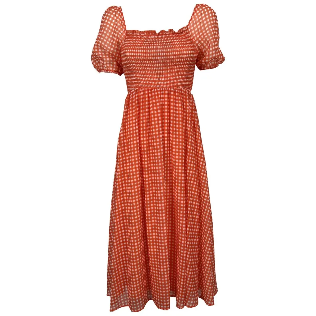 MD’M abito donna quadri arancio bianco 6.75.436.24 100% poliestere