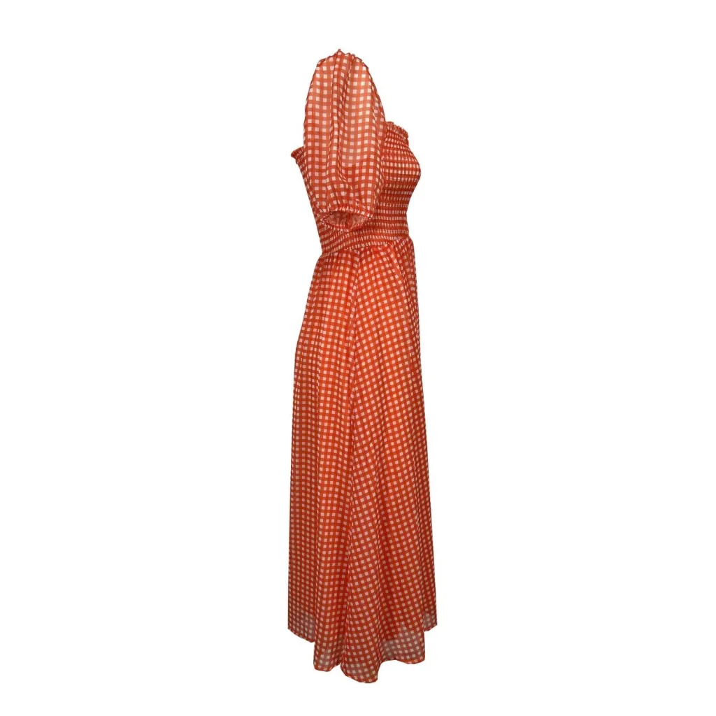 MD’M abito donna quadri arancio bianco 6.75.436.24 100% poliestere