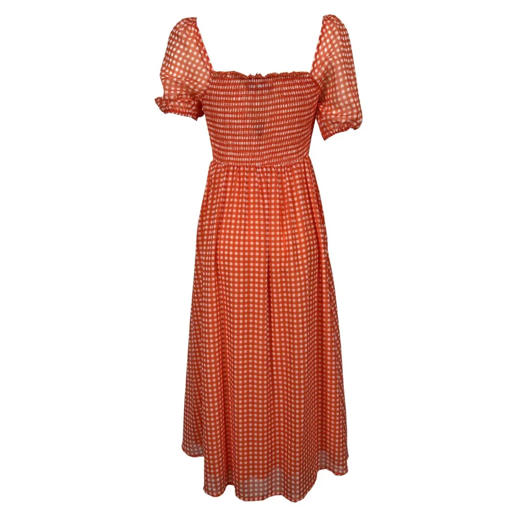 MD’M abito donna quadri arancio bianco 6.75.436.24 100% poliestere
